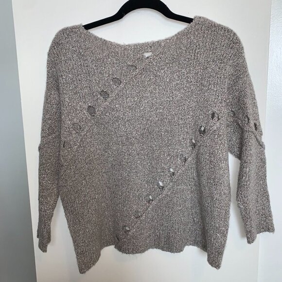 Anthropologie One Grey Day Grace Sweater Merino Wool Knit Marle Heathered Small - Picture 15 of 16